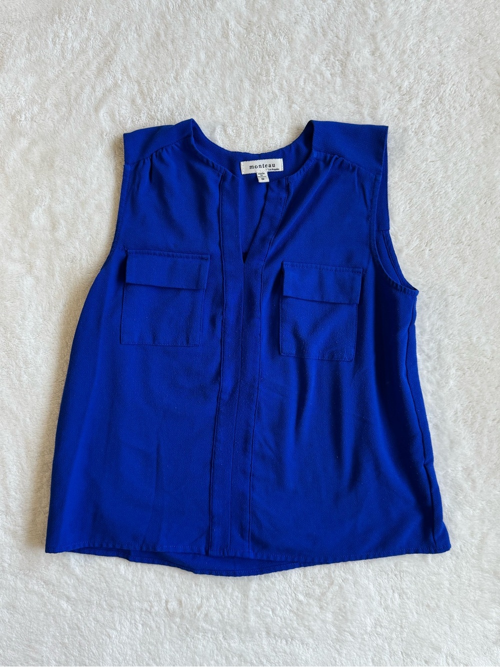 Monteau Blue Utility Sleeveless Blouse Top Pocket S